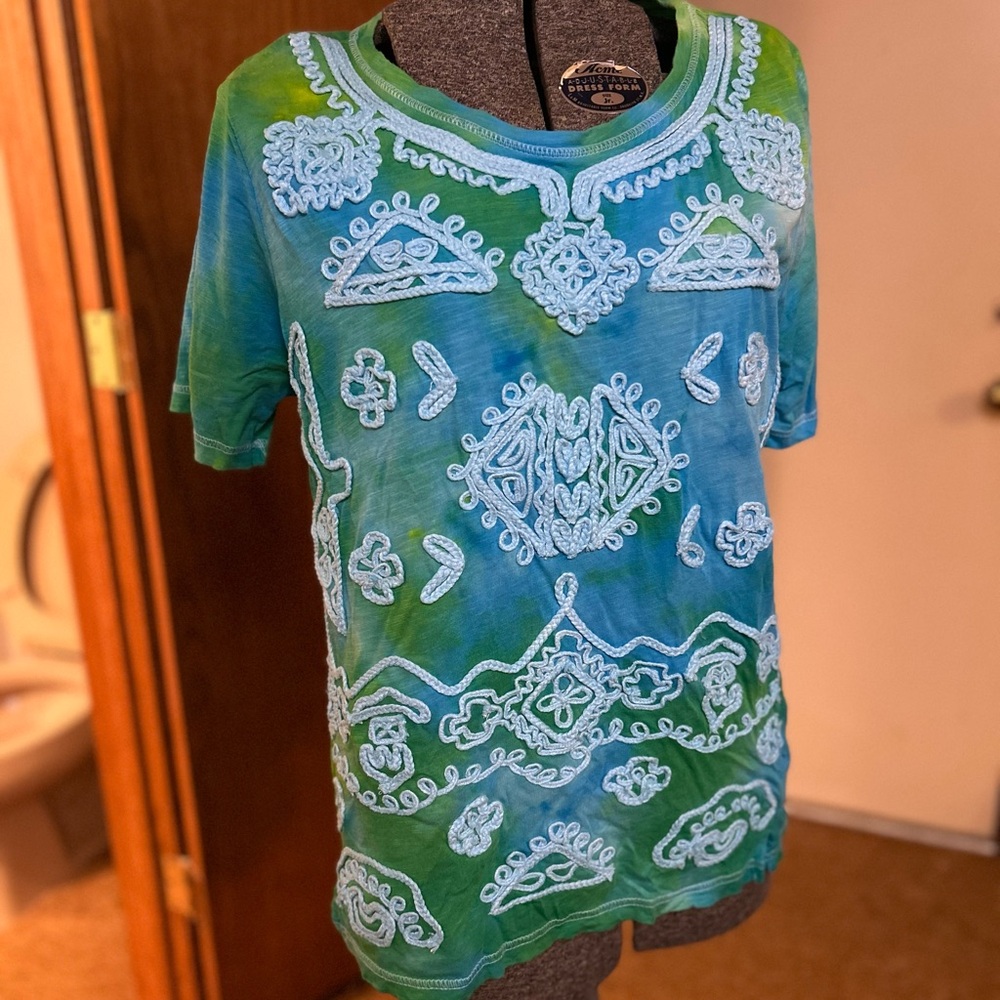 Lucky Brand Green and Blue Shirt with embroidery